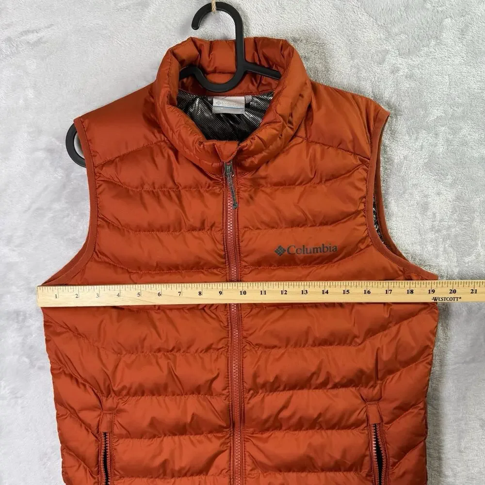 Columbia Omni Heat Puffer Vest Men's Small Orange Hiking Outdoor Pockets Thermal
